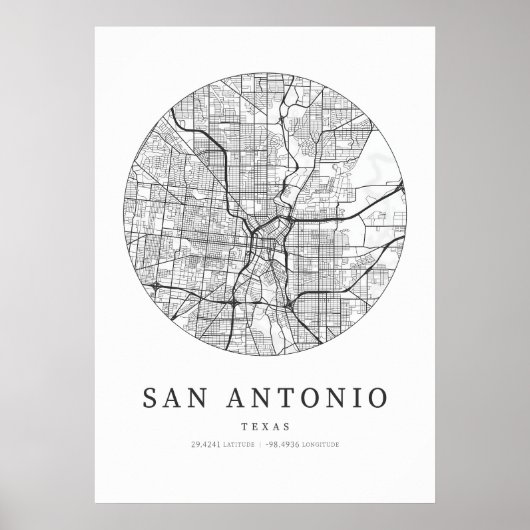 Stadsplattegrond van San Antonio Texas Poster (Voorkant)