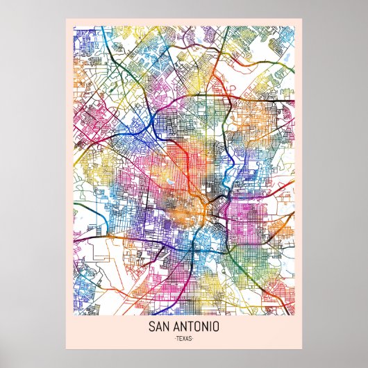 Stadsplattegrond van San Antonio USA Poster (Voorkant)