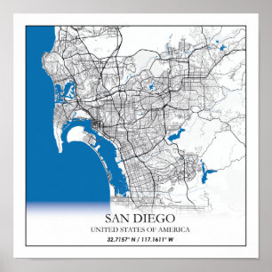 Stadsplattegrond van San Diego California USA Poster