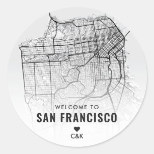 Stadsplattegrond van San Francisco   Trouw Welkom Ronde Sticker