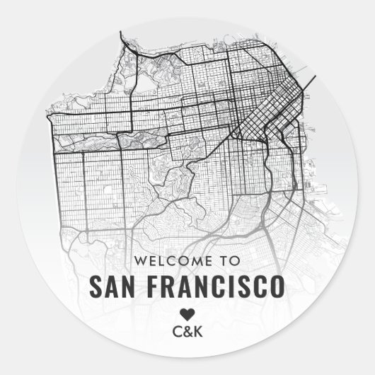 Stadsplattegrond van San Francisco | Trouw Welkom Ronde Sticker (Voorkant)