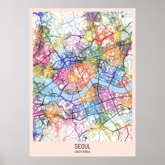 Stadsplattegrond van Seoul Zuid-Korea Poster (Voorkant)