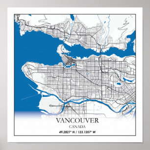 Stadsplattegrond van Vancouver Brits-Columbia Cana Poster