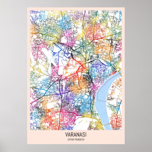 Stadsplattegrond van Varanasi Uttar Pradesh Poster