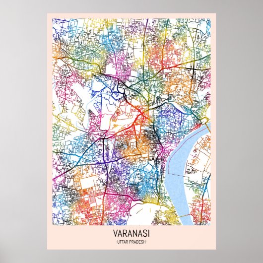 Stadsplattegrond van Varanasi Uttar Pradesh Poster (Voorkant)