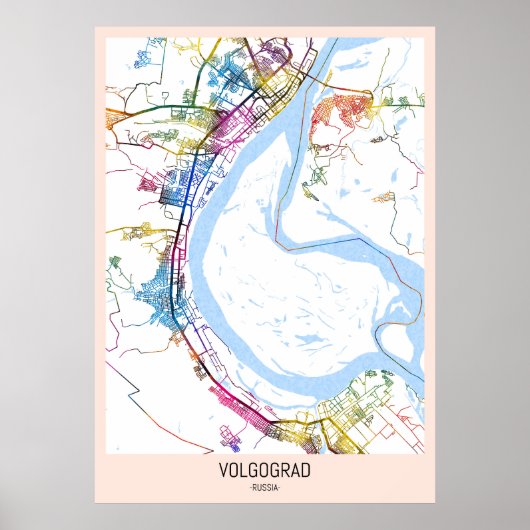 Stadsplattegrond van Wolgograd Rusland Poster (Voorkant)
