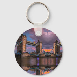 Stadsprofiel Zonsondergang & gepersonaliseerde log Sleutelhanger