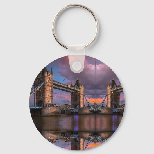 Stadsprofiel Zonsondergang & gepersonaliseerde log Sleutelhanger (Voorkant)