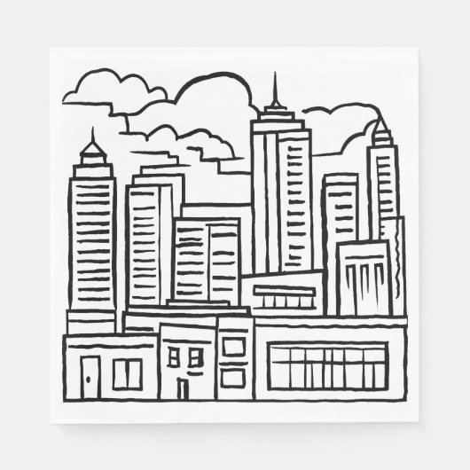 Stadsprofiel Zwart & Wit Tekening Servet (Voorkant)