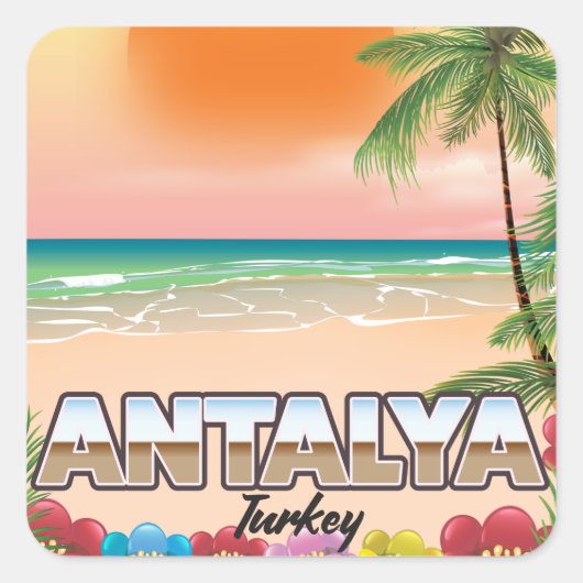 Stadsreisposter Antalya Turkije Vierkante Sticker (Voorkant)