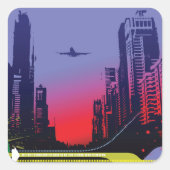 Stadsscène in Dusk Vierkante Sticker (Voorkant)