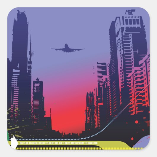 Stadsscène in Dusk Vierkante Sticker (Voorkant)