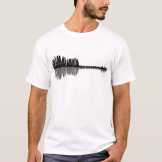 Stadssilhouet Gitaar Minimalistische Muziek Kunst T-shirt