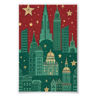 Stadssilhouet Kerstverpakkings papier Foto Afdruk