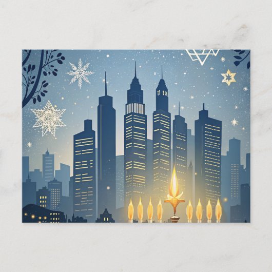 Stadssilhouet Menorah Hanukka Kaart (Voorkant)