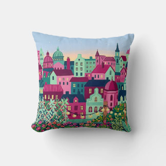 Stadssilhouet Worpkussen – Fuchsia & Mint Kussen