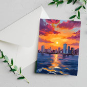 Stadssilhouet Zonsondergang Aquarel Briefkaart