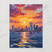 Stadssilhouet Zonsondergang Aquarel Briefkaart (Voorkant)