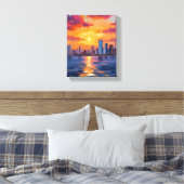 Stadssilhouet Zonsondergang Aquarel Canvas Afdruk (Insitu (Slaapkamer))