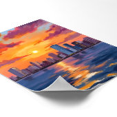 Stadssilhouet Zonsondergang Aquarel Kunst Poster (Hoek)