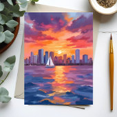 Stadssilhouet Zonsondergang Aquarel Schilderij Kaa