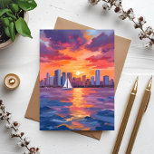 Stadssilhouet Zonsondergang Aquarel Schilderij Kaa