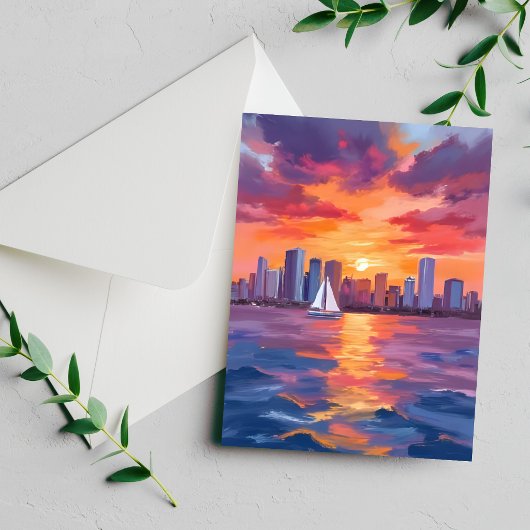 Stadssilhouet Zonsondergang Aquarel Schilderij Kaa