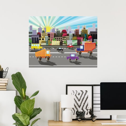 Stadssnelweg, stad en verkeer poster (Thuiskantoor)