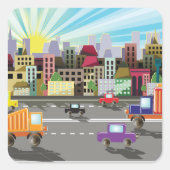 Stadssnelweg, stad en verkeer vierkante sticker (Voorkant)
