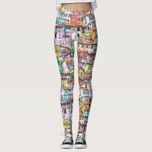Stadsstad Stadsstad Stadshuizen Waterverf Leggings