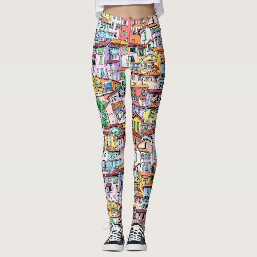 Stadsstad Stadsstad Stadshuizen Waterverf Leggings (Voorkant)