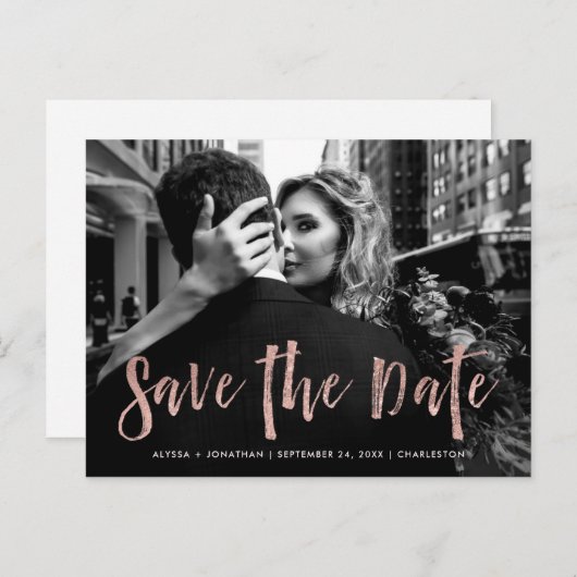 Stadsstijl | Roos Gold en foto's opslaan op datum Uitnodiging Briefkaart (Voorkant / Achterkant)