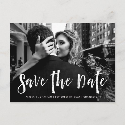 stadsstijl | Wit script en foto's slaan de datum o Uitnodiging Briefkaart (Voorkant)