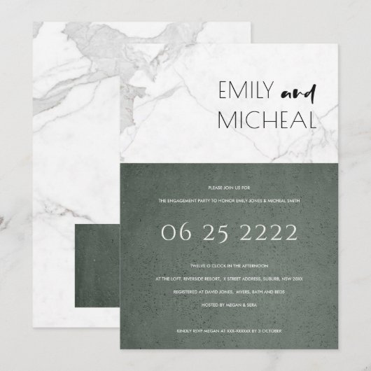 STADSSTONE GRAY MARBLE ENGAGEMENT PARTY INVITE BEDANKKAART (Voorkant / Achterkant)