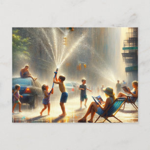 Stadsstraat in de zomer briefkaart