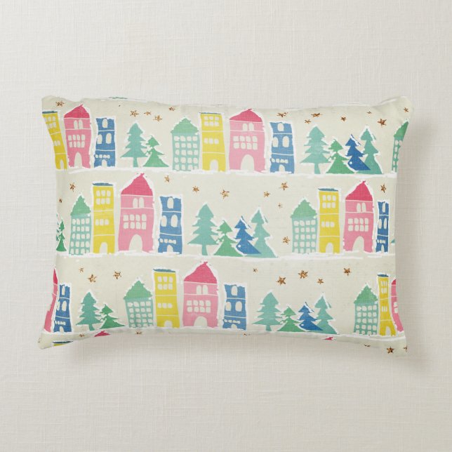 Stadsstraat lichtachtergrond, groene ombre strepen accent kussen (Achterkant)