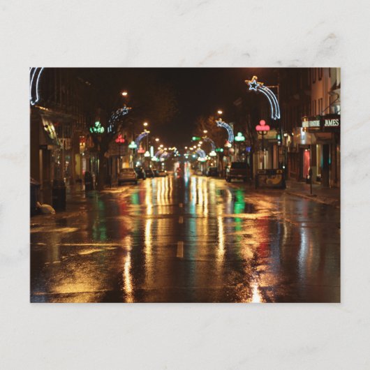 Stadsstraat 's nachts briefkaart (Voorkant)
