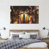 Stadsstraat 's nachts canvas afdruk (Insitu (Slaapkamer))