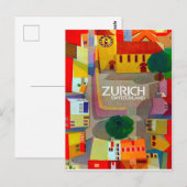 Stadsstraten van Zürich, Zwitserland. Areal uitzic Briefkaart (Voorkant / Achterkant)