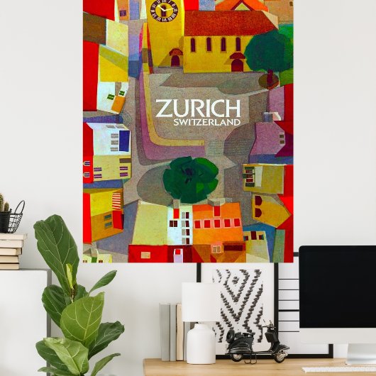 Stadsstraten van Zürich, Zwitserland. Areal uitzic Poster (Thuiskantoor)