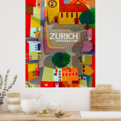 Stadsstraten van Zürich, Zwitserland. Areal uitzic Poster (Keuken)