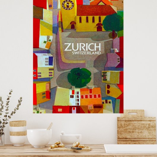 Stadsstraten van Zürich, Zwitserland. Areal uitzic Poster (Keuken)