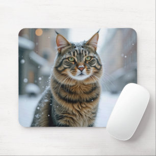 Stadstraatkat in de sneeuw muismat