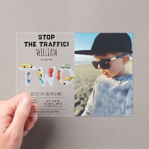 Stadstransportvoertuigen Tweede verjaardagsfoto Acryl Uitnodigingen