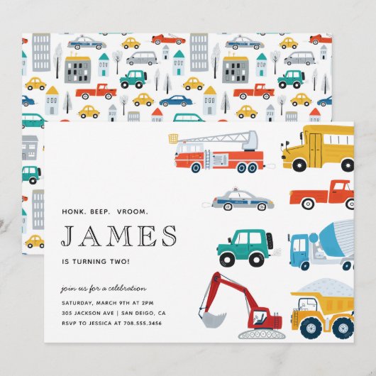 Stadsvervoer Vrachtwagen Tweede verjaardag Kaart (Voorkant / Achterkant)