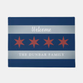  stadsvlag van Chicago en aangepaste familienaam Deurmat (Voorkant)