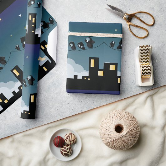 Stadsvogels op een luchthemel cadeaupapier