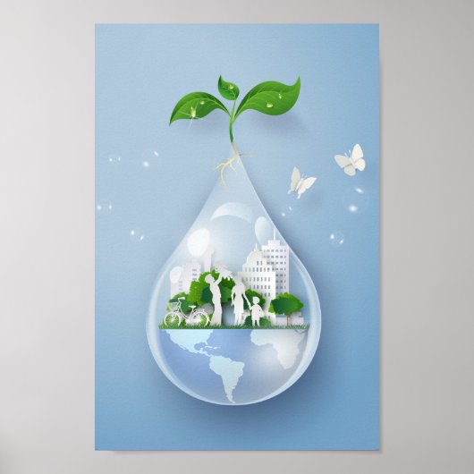 Stadswater van de Papercut - Daling Earth Conserva Poster (Voorkant)