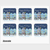 Stadswoningen in de  stad Snowy Vierkante Sticker (Vel)