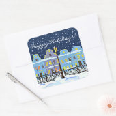 Stadswoningen in de  stad Snowy Vierkante Sticker (Envelop)